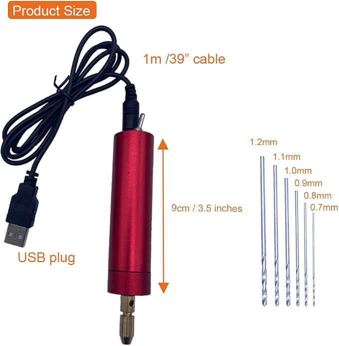 USB Mini Electric Drill Set for Resin Aluminum Rotary Tool with 6 Drill Bits Electrical Handheld Pin Vise Kit for Small DIY Drilling Projects Keychain Crafts Making (Red, Drill Press)