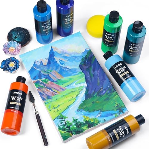 Artme 18 Colors Acrylic Paint Set, 8.45oz/250 ml Large Bulk Acrylic Paint, Rich Pigment Art Painting Supplies for Artists and Beginners Painting on Canvas Wood Rocks Crafts Ceramic