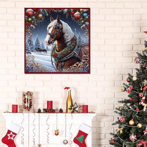 WNPOKN Christmas Horse Diamond Art Kits for Adults 14 x 14inch