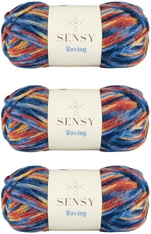 3 Skeins of Sensy Roving Multi Color Yarn, 3.5 oz, 132 Yards, Gauge 5 Bulky (Midnight)
