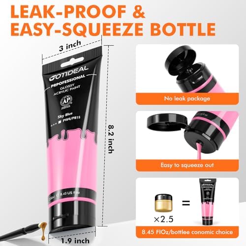 GOTIDEAL Pink Acrylic Paint, Pink Paint (250ml / 8.45oz) Tube