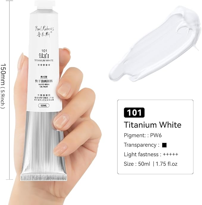 Paul Rubens Titanium White Oil Paint, 3 * 50ml Oil Colors with High Saturation, Large Capacity Tubes, Faster Drying Time with Creamy Texture and Consistency for Artists, Students, Beginners | Oil Colors with High Saturation, Large Capacity Tubes, Cream...