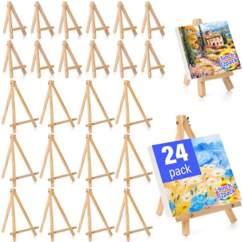 Jupwalz 24 Pack Wood Easels for Painting and Display (9 Inch & 5 Inch)