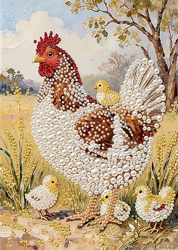 Pearl Diamond Painting Kits for Adults,3D Diamond Art for Chicken 12×16 in
