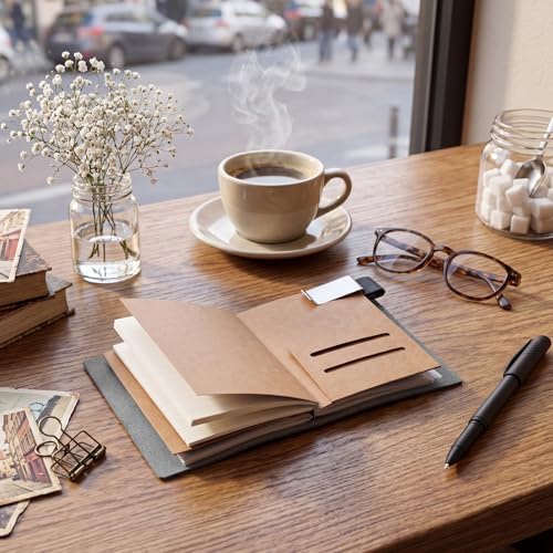 Thenshop Leather Travel Notebook 3 Inserts,Gray,Passport Size