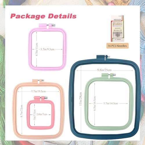 MUFEKUM 5 Pcs 5 Size Square Embroidery Hoops 3" 4.3" 6.5" 8.7" 11"