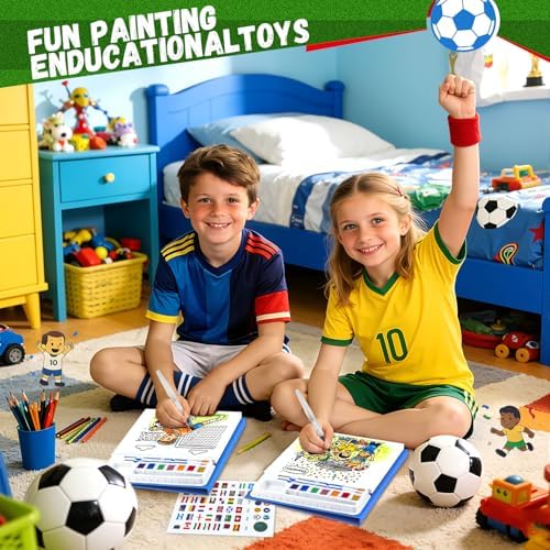 Paint with Water Coloring Books for Kids, Soccer Theme Learn & Color Art Set, Mess Free Watercolor Paint Kit, Painting Activity for Kids Ages 3-5 4-8, Arts and Crafts Drawing Gift Toy for Boy Girl
