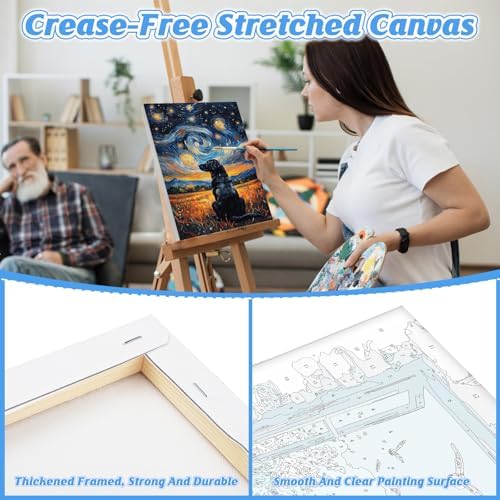 KEYIFA Paint by Numbers for Adults on Framed Canvas - with Wooden Easel, Starry Sky Painting by Number Kit for Beginners, DIY Labrador Acrylic Paint-by-Number Kits for Home Wall Decor (8x12 inch)