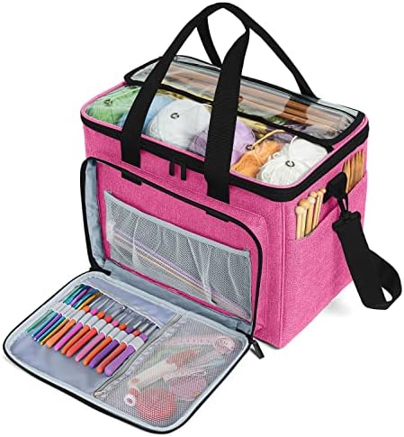 Teamoy Knitting Bag, Yarn Storage Organizer Crochet Bag Tote, Pink