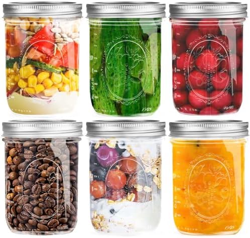 Miuyhji 16 oz Wide Mouth Glass Mason Jars with Lids, 6 Pack for Canning