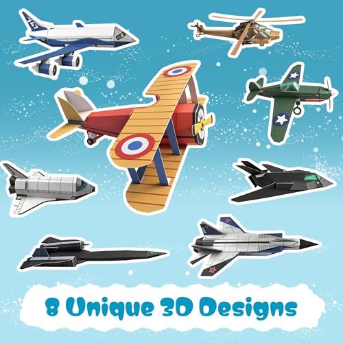 3D Paper Building Model, DIY Origami Kit for Kids Ages 8-12, Includes 8 Pre-cut, Easy-to-Assemble Aircraft 3D Paper Building Models, Airplane Origami Kit for Kids Ages 8-12