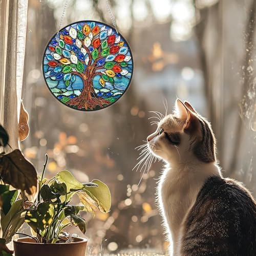 CRZMODE Tree of Life Diamond Art Hanging Kit for Adults, Tree Pendant Diamonds Painting Art Kit, Special Crystal Diamond Art Painting Pendant Ornament, Craft Gift for Women Home Window Decor