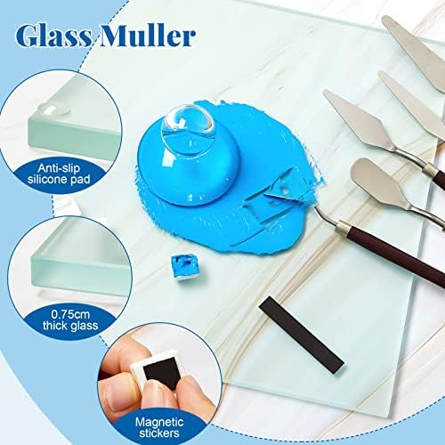 Nuanchu 109 Pcs Paint Muller Glass Slab Set,2.95'' in Dia,Round Handle