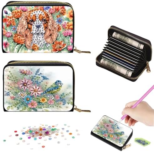DDGYP 2PCS PU Leather Dog Butterfly Diamond Art Kits Zipper Card Holder