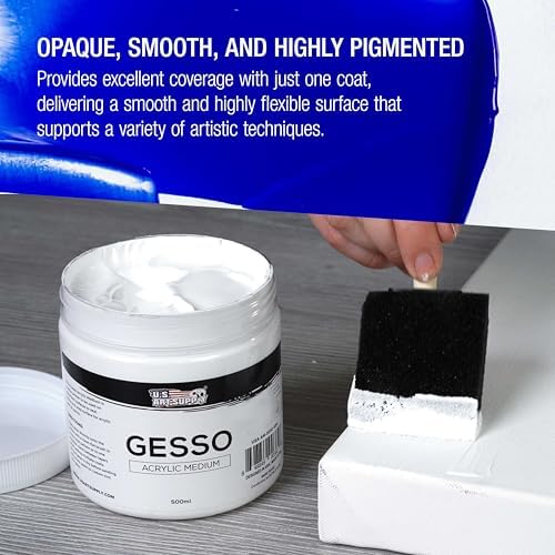 U.S. Art Supply White Gesso Primer 16.9oz (500ml) for Oil & Acrylic Paint | Superior Coverage, Canvas Prep, Mixable White Gesso Paint Artists