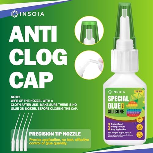 INSOIA Super Silicone Glue Clear, 20g, Strong Bond, with Precision Tips