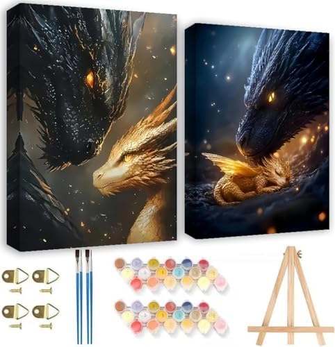 KYOQFVN 2 Pack Dragon Paint by Numbers Kit for Adults Beginner with Framed, Dragon Paint by Number Kits for Adults Beginner, DIY Painting by Number Kits for Home Wall Decor 8x12inch