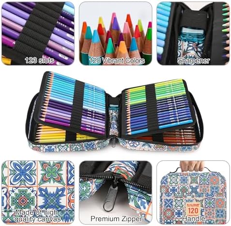 KALOUR PDAS 126 PCS Colored Pencils Set, with Coloring Books, Tutorial, Color Chart, 120 Premium Soft Core Colored Pencils for Artists Adults Teens Coloring Drawing, Portable Zipper Case