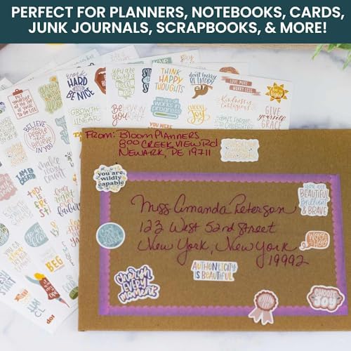 bloom daily planners Inspirational & Motivational Quotes Planner Stickers (8 Sheets / 200+ Stickers) - Hand-Lettered Positive Cute Aesthetic Quotes for Decorating, Planning, Scrapbooking - Cool Tones