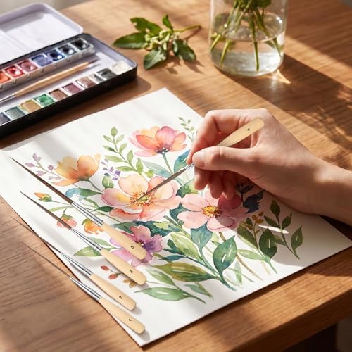 Ouligay 5PCS Extra Long Watercolor Brushes Liner Brushes for Painting Pinstriping Brush for Filling Corners, Marking, Outlining, Creating Edge Borders (Watercolor Acrylic Oil)