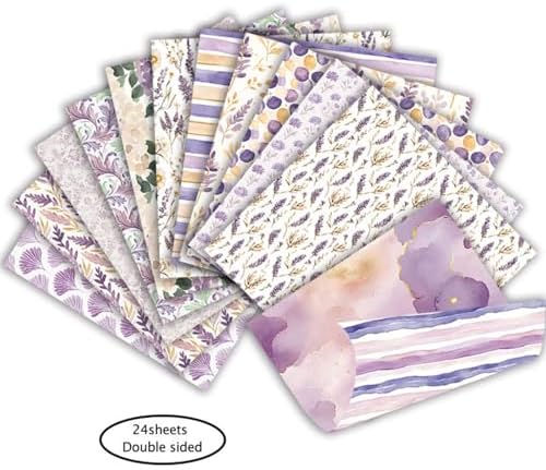 6 Inch Purple Scrapbook Paper Pad - 24 Sheets Double Sided Flower Aesthetic Supplies for Journaling Collage Art Origami Cards DIY Gift Wrapping Folded Photo Album Handmade Decor Craft