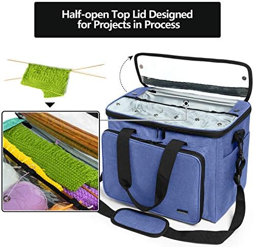 Teamoy Knitting Bag, Yarn Storage Organizer Crochet Bag Tote, Dark Blue