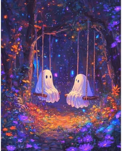 Halloween Paint by Numbers Kit for Adults,Includes All Supplies 20x16in | Ghost Paint by Number Adult,Halloween Canvas Paint by Numbers for Adults,Gifts and Home Wall