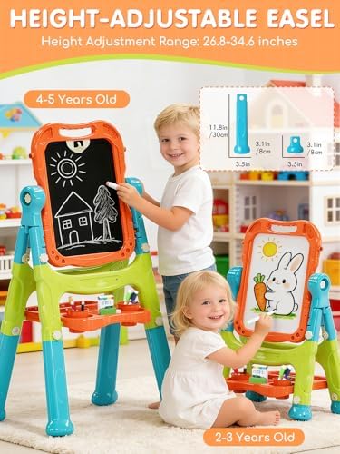 Lehoo Castle Easel for Kids 3-5, Magnetic Chalkboard Whiteboard(Green)