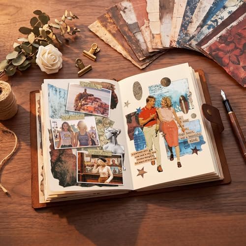 Dizdkizd 60 Sheets Vintage Scrapbook Paper Junk Journal Sticker Set