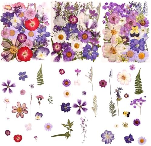 100 PCS Purple Pressed Dried Flowers and Leaves with Tweezers | Natural Dried Flowers, For Resin, Candle, Jewelry, Scrapbooking & DIY Crafts