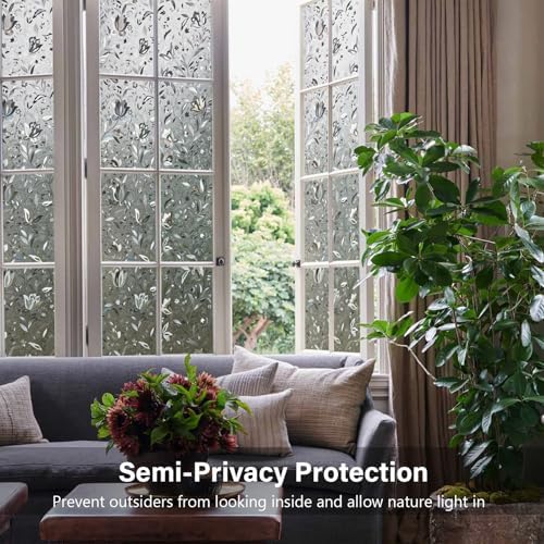 LEMON CLOUD Window Privacy Film, Stained Glass Window Cling, 17.5″ x 78.7″
