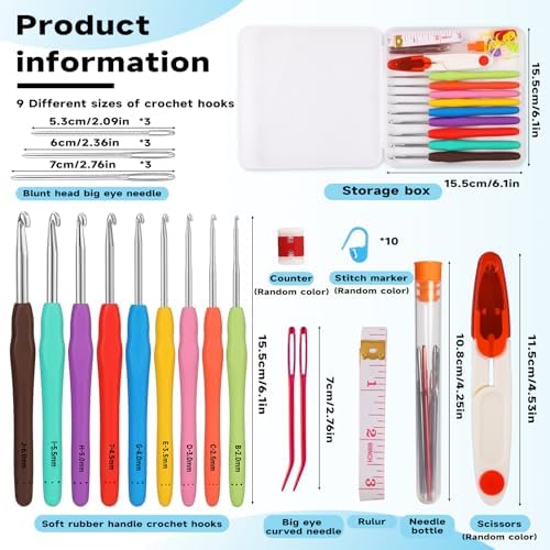 Mayboos 9 Sizes Crochet Hook Set 2.0mm~6.0mm 34 Pack Crochet Hooks