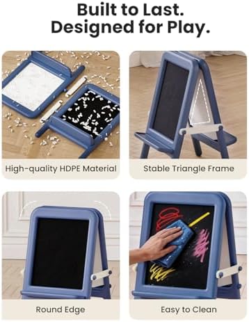 Tabletop Art Easel for Kids with Whiteboard & Chalkboard, Blue