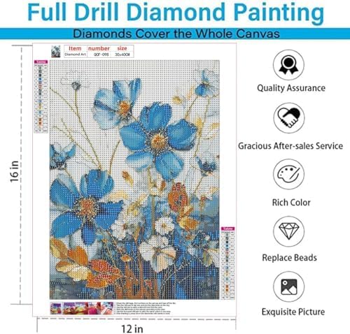 EIBEILI Diamond Painting Kits for Adults DIY 5D Diamond Art Paint with Round Diamonds Full Dril Gem Art Blue Flowers Painting Kit for Home Wall Decor Gifts 12x16inch