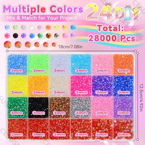 28000 Pcs Color Rhinestones Bedazzling Kit, Dark Red Resin Gems for Crafts