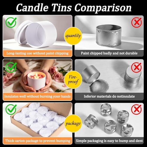 Candle Jars 4 Oz, Candle Tins with Lids, Candle Making Jars, Empty Candle Jars, Bulk Candle Containers, Metal Small Candle Jar with Lids, Candle Jars for Making Candles (White, 4oz-12pcs)