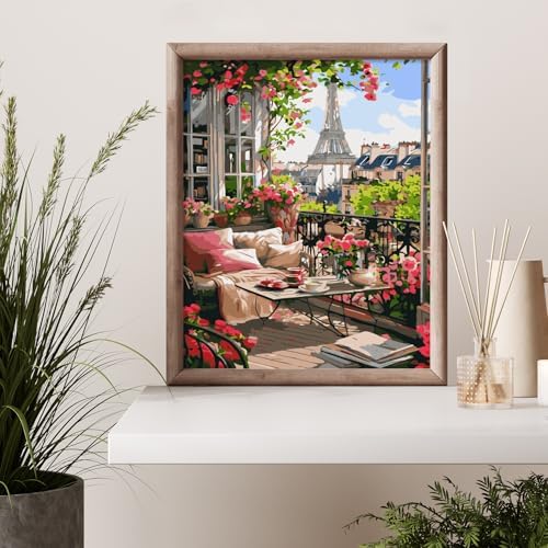 Possoco Paint by Numbers Kit for Adults Beginner, Eiffel Tower Landscape Adult Paint by Number Kits on Canvas, DIY Acrylic Watercolor Oil Paint by Number for Adults for Home Decor Gift 16x20 Inch