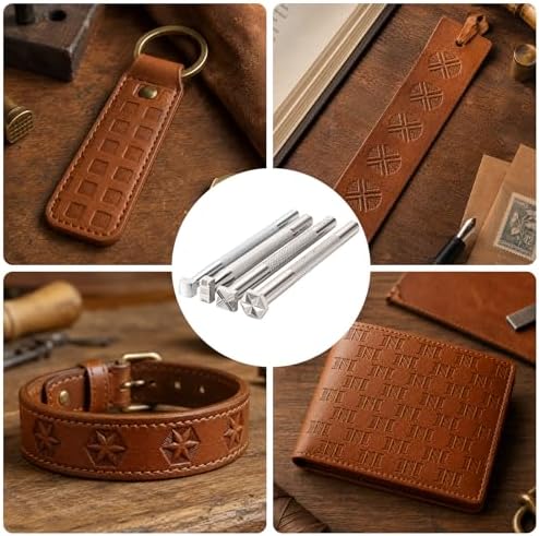 4Pcs Leather Stamps, Metal Embossing Stamping Tools for Craft Working