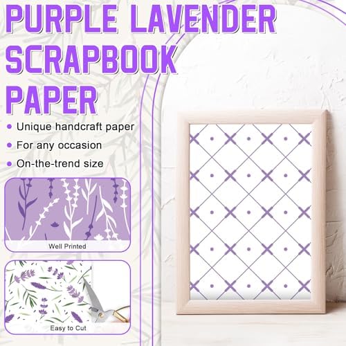 48 Sheets Lavender Scrapbook Paper,Lavender Pattern Decorative Scrapbook Paper for Journals DIY Cards and Photo Albums,Aesthetic Craft Supplies