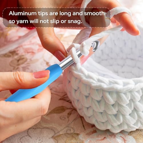 10mm Crochet Hook, Ergonomic Crochet Hooks with Soft Rubber Handle and Smooth Glide Head - Lightweight Aluminum Needles for Beginners, Arthritis, Yarn Projects, Long Crafting Sessions (10.0 mm)