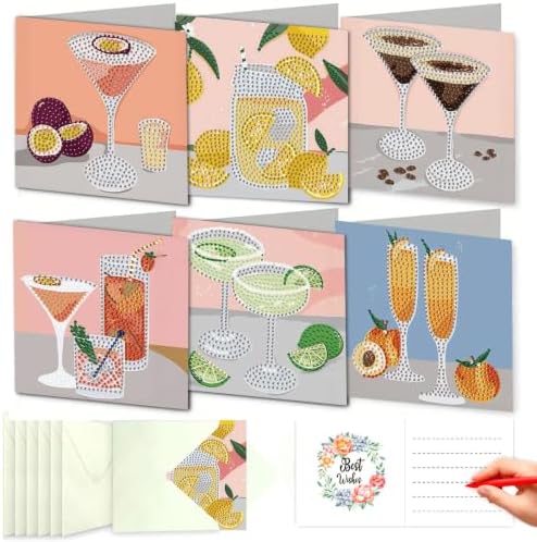 DDGYP 6 Pcs Cocktail Diamond Art Cards with Envelopes,Size 5.9×5.9inch