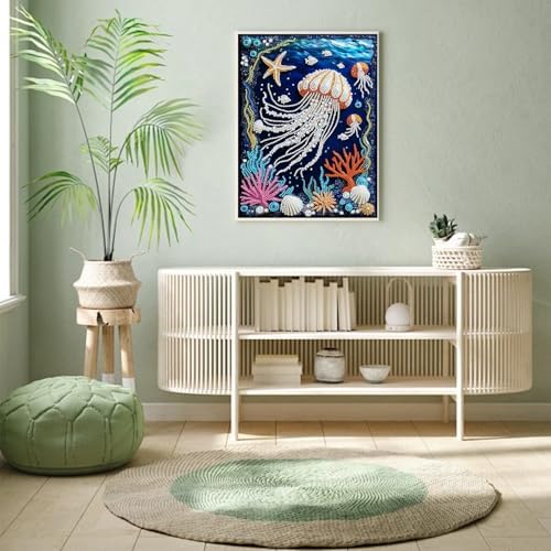 AIBOERL Diamond Art Kits for Adults，Jellyfish Pearl Painting Kit | Special Shape Jellyfish Diamond Painting ，DIY 3D Plastic Pearl Painting Kit for Home Wall Decoration12×16inch