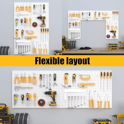 Spampur Peg Board, 8 Pack Metal Pegboard Panels with 50 Hooks