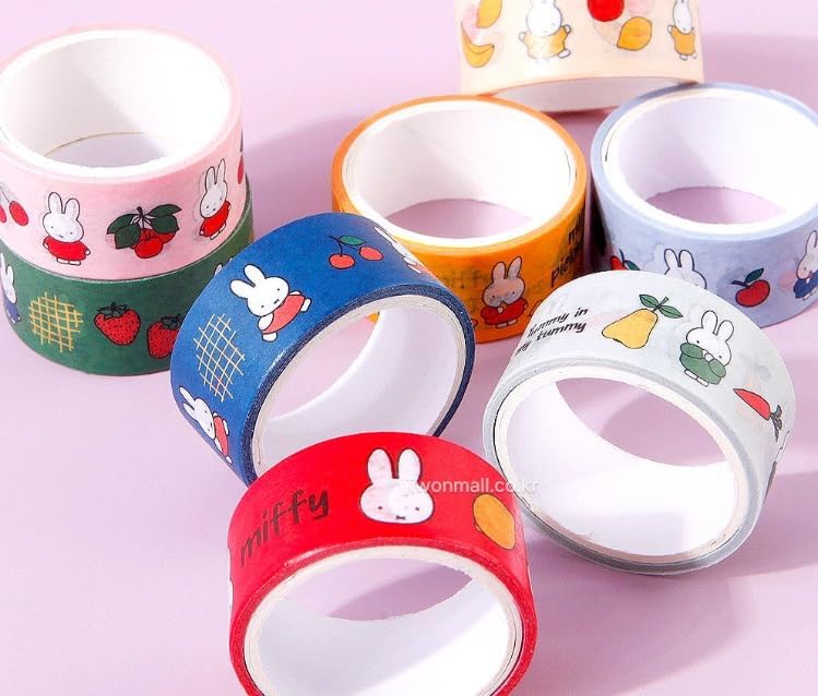 Cute Masking Tape, Washi Tape Set, 8 Pack, 0.6 Inch Wide (Yellow)