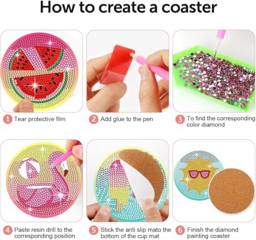 Leatrice 8 PCS Diamond Art Coasters Small Diamond Painting Kits for Adults