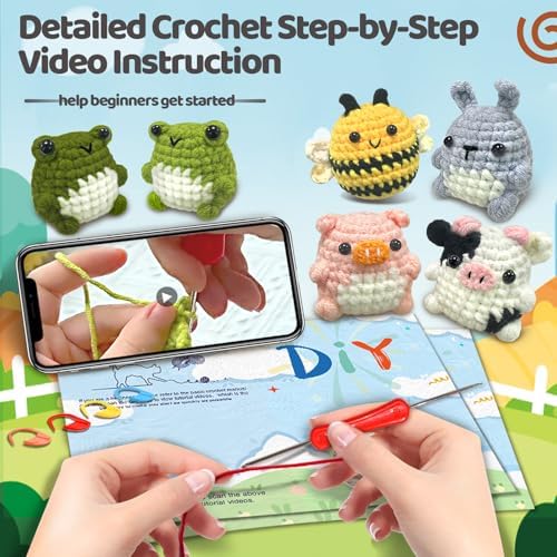 YAMAXIN Crochet Set for Beginners, for Complete Adults, Animal Crochet Hook Set for Beginners, Crochet Knitting Set with Video (6pcs Animals)