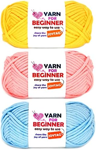 Yarn for Crocheting and Knitting Cotton Crochet Knitting Yarn for Beginners with Easy-to-See Stitches Cotton-Nylon Blend Easy Yarn for Beginners Crochet Kit(3x50g)-Yellow+Pink+Blue