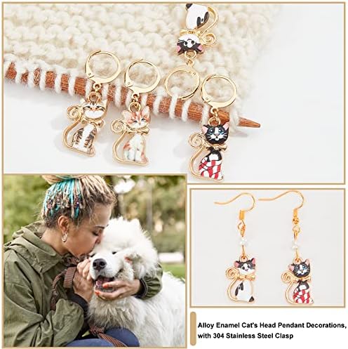 NBEADS 28 Pcs Cat Charm Stitch Markers, 7 Styles Alloy Enamel Cute Cat Crochet Charms Removable Locking Stitch Marker with 304 Stainless Steel Clasp for Sewing Accessories Quilting Jewelry