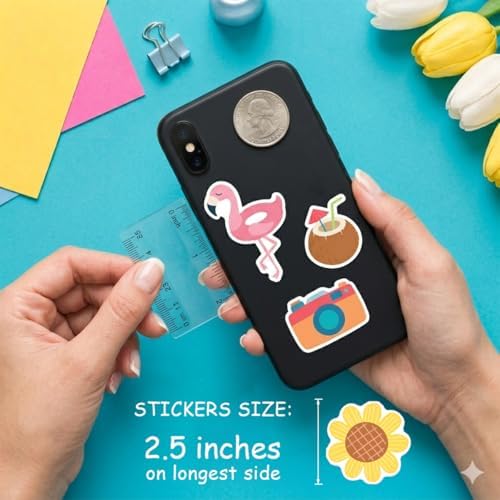 50Pcs Summer Stickers, Cute Vinyl Waterproof Tropical Beach Theme Decals for Kids Water Bottles Laptop Stationery Notebook Skateboard, Sun Surf Party Favors (2-3 Inch)