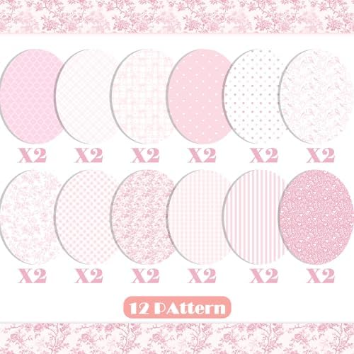 24 Sheets Pink Floral Bird Bow Scrapbook Paper, Preppy Floral Ribbon Bow Birds Decorative Craft Paper Folded Flat for Girly Birthday Baby Shower Card Making Photo Album Decor, 12'' x 12'' (A)
